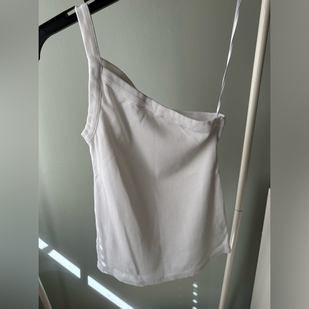 Open Edit, One Shoulder, White, Ribbed Tank Top, Size XS
